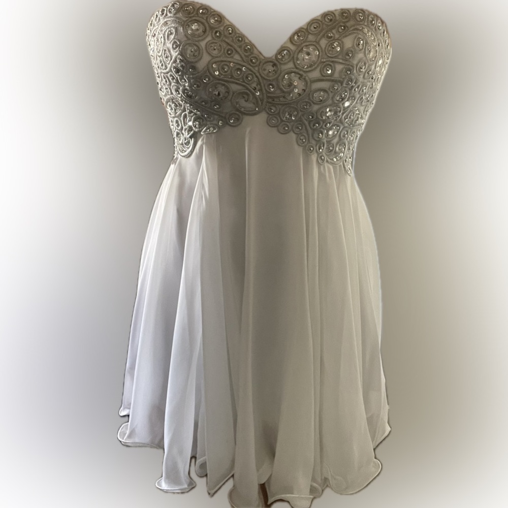 White & Silver Strapless Short Formal Dress